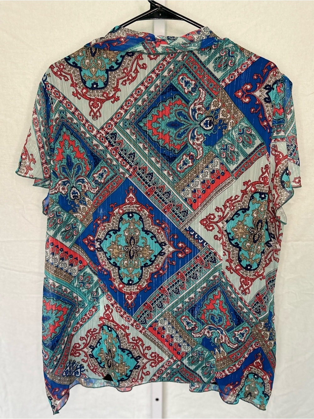 Rebecca Malone Paisley Kimono Top Plus Size 2X Blue Red Open Front - Picture 2 of 7